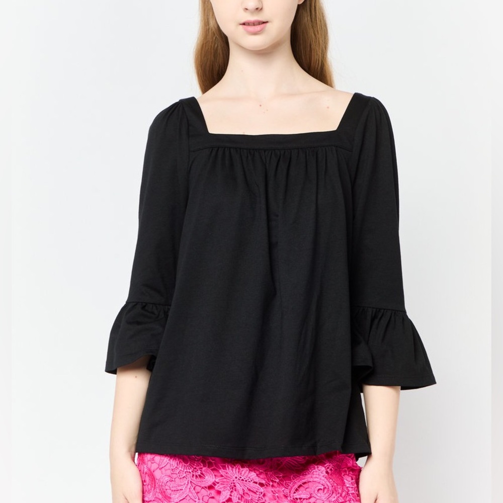Michael Kors
 Women Square Neck Elbow Sleeve Plain Blouse, Black, size Large